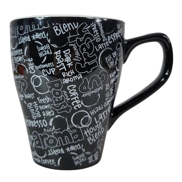 2/$15 Tara Reed Coffee Lover Mug Black White Words Espresso Blue Harbor 2014 - Picture 1 of 10